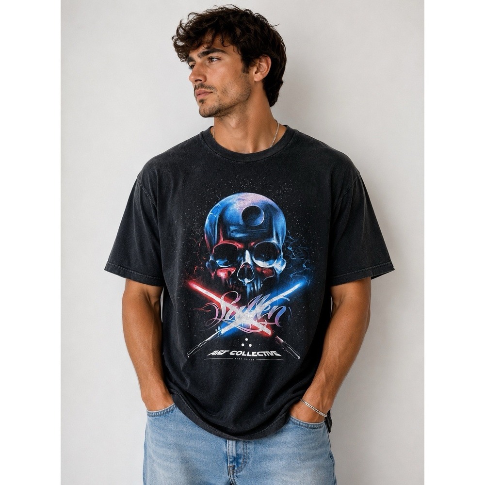 SULLEN KIRK Silver May The 4th Death Star Skull XL T-shirt Star Wars -2568